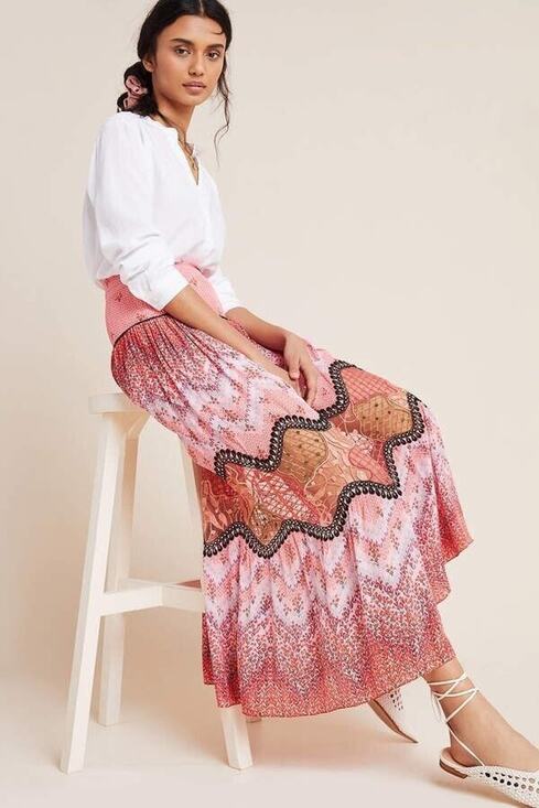 Anthropologie Dresses & Skirts - Anthropologie x Bhanuni Jyoti Size 0 Haylie Lace Maxi Skirt Pink Floral Print